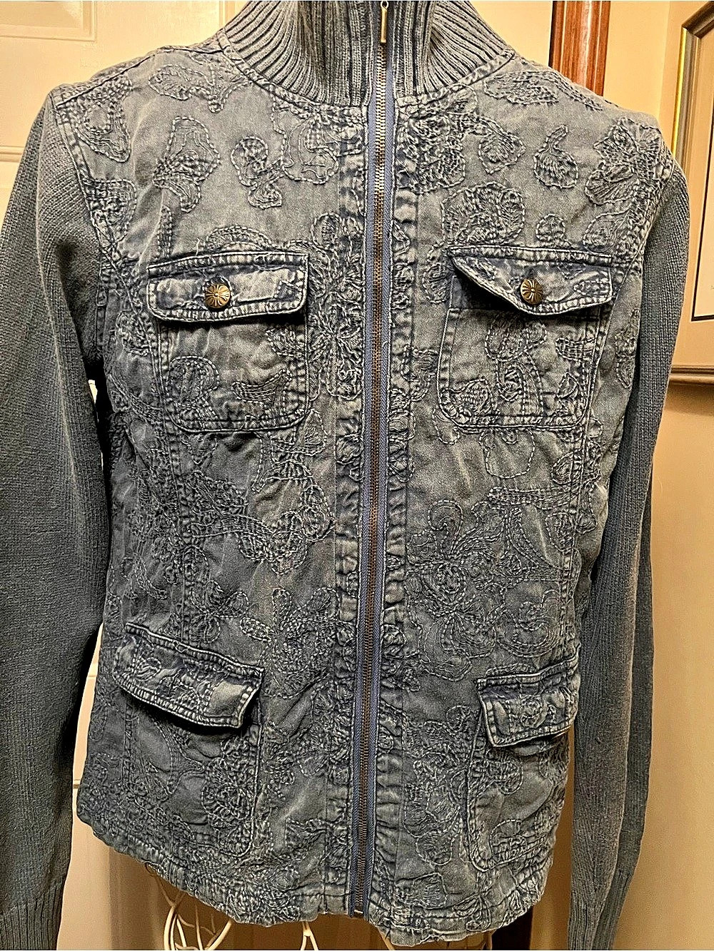 Denim & Co. Embroidered Denim Jacket in Blue Small Like New
